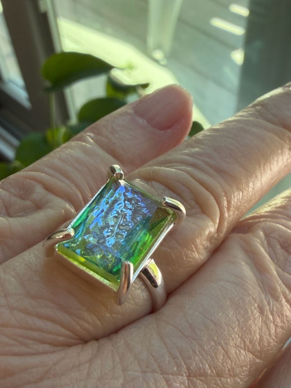AUTHENTIC Antique European Green Dragon’s Breath Glass Ring